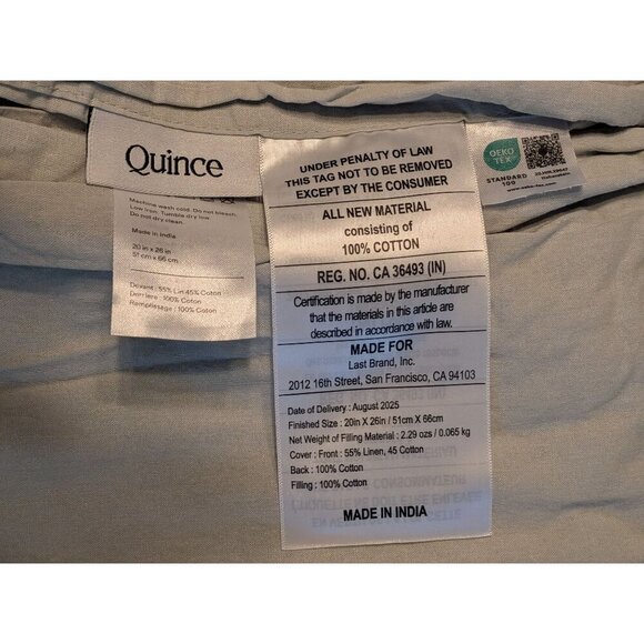 Quince European Linen Cotton Stitch Quilt 2PC Set Color Mist Size Twin -NEW- - Picture 5 of 8